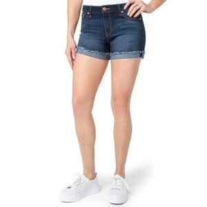 Celebrity Pink Mid Rise Fray Flip Cuff Jean Shorts Blue Wash Denim Size 15/32